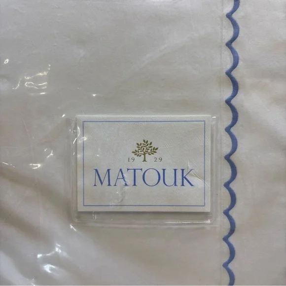 MATOUK Astrid Cotton Duvet Cover Set. Color: white/Azure, Full/Queen - Picture 2 of 3